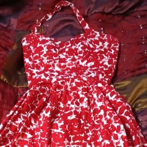 Red floral dress 50s pinup style size 8